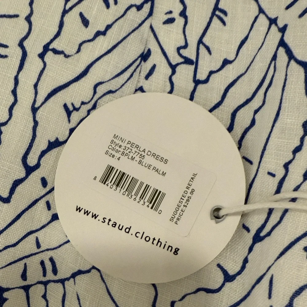 Staud Linen Blue and White Mini Dress | Staud Mini Perla Dress - Picture 7 of 7